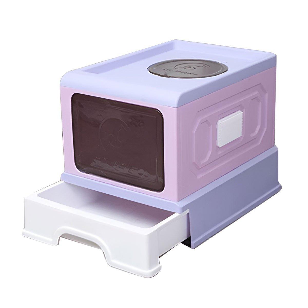 Cat Litter: Folding Enclosed Cat Litter Box Foldable Drawer Toilet Anti-Splash Pet Supplies - Purple