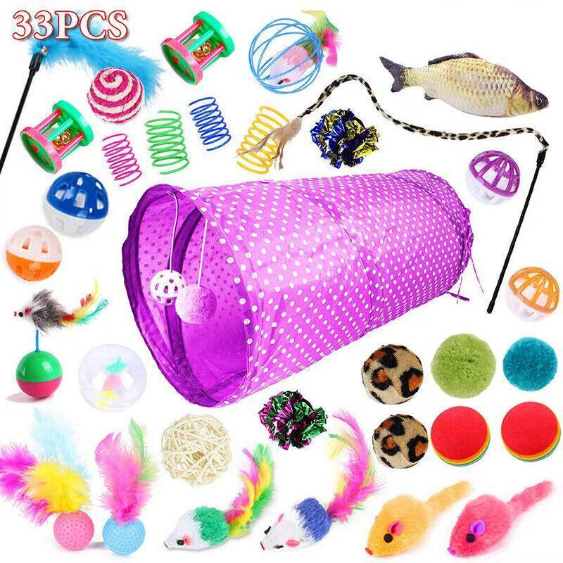 Cat Toys: 33PCS Cat Toy Set with Tunnel Balls Mice and Interactive Teaser Wands
