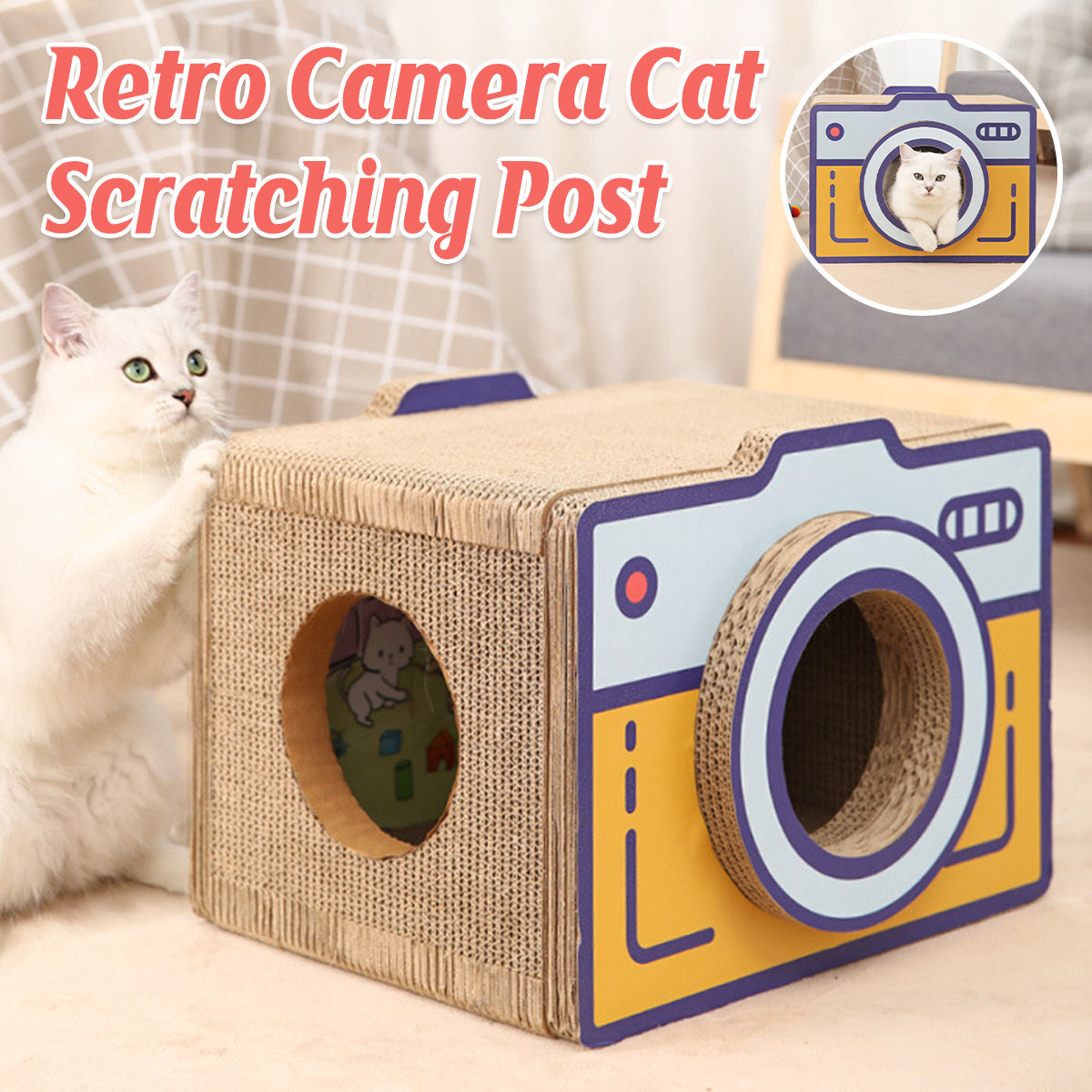 Cat Scratchers: Cat Scratcher Bed Retro Camera Design Corrugated Cardboard Cat Nest Pet House
