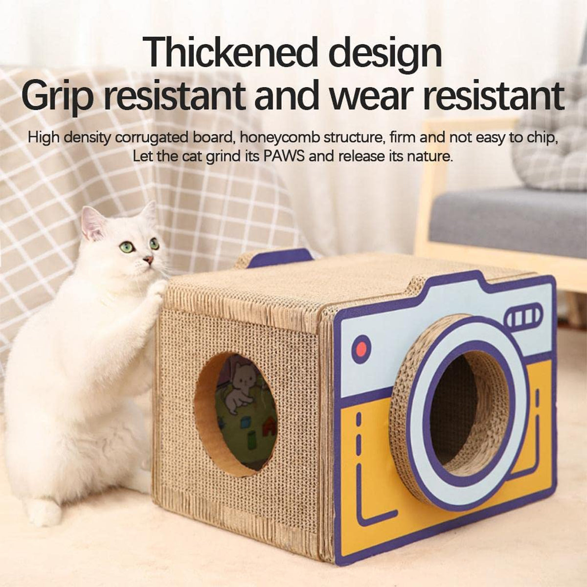 Cat Scratchers: Cat Scratcher Bed Retro Camera Design Corrugated Cardboard Cat Nest Pet House