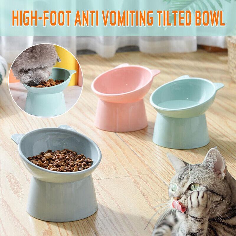 Pet Grooming Supplies: Elevated Pet Bowl Cat Dog Feeder Food Water High-Foot Anti Vomiting Tilted Bowl - Blue
