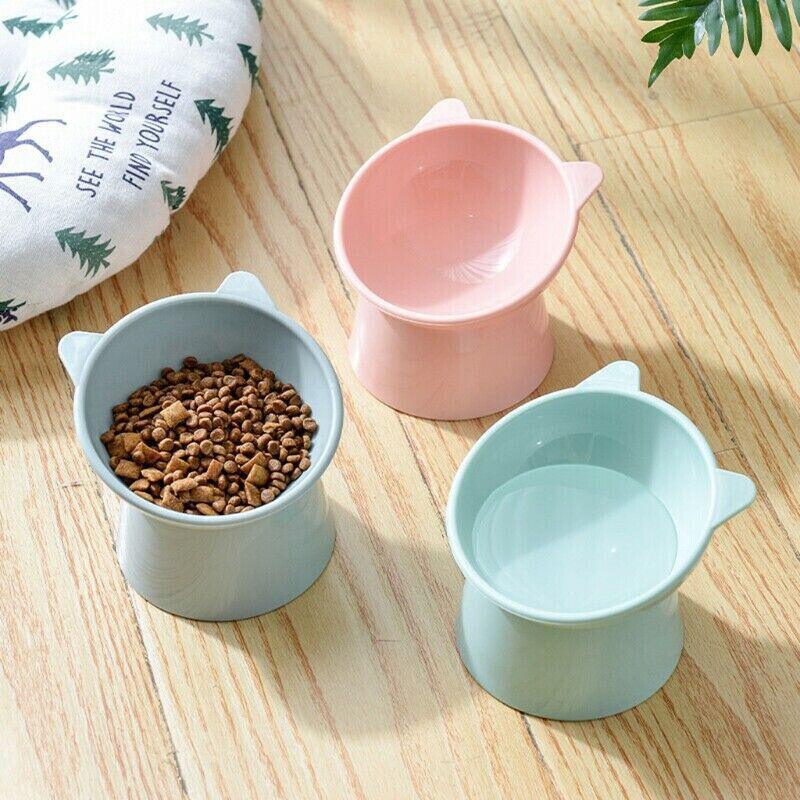 Pet Grooming Supplies: Elevated Pet Bowl Cat Dog Feeder Food Water High-Foot Anti Vomiting Tilted Bowl - Blue
