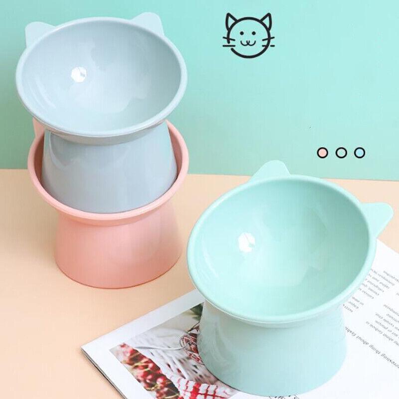 Pet Grooming Supplies: Elevated Pet Bowl Cat Dog Feeder Food Water High-Foot Anti Vomiting Tilted Bowl - Pink