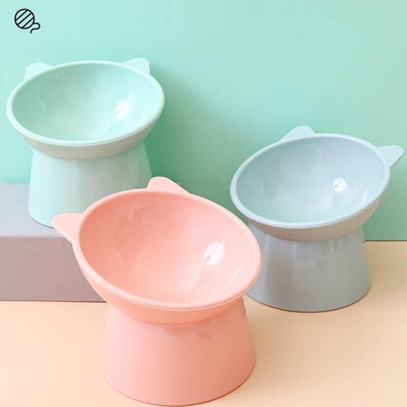 Pet Grooming Supplies: Elevated Pet Bowl Cat Dog Feeder Food Water High-Foot Anti Vomiting Tilted Bowl - Pink