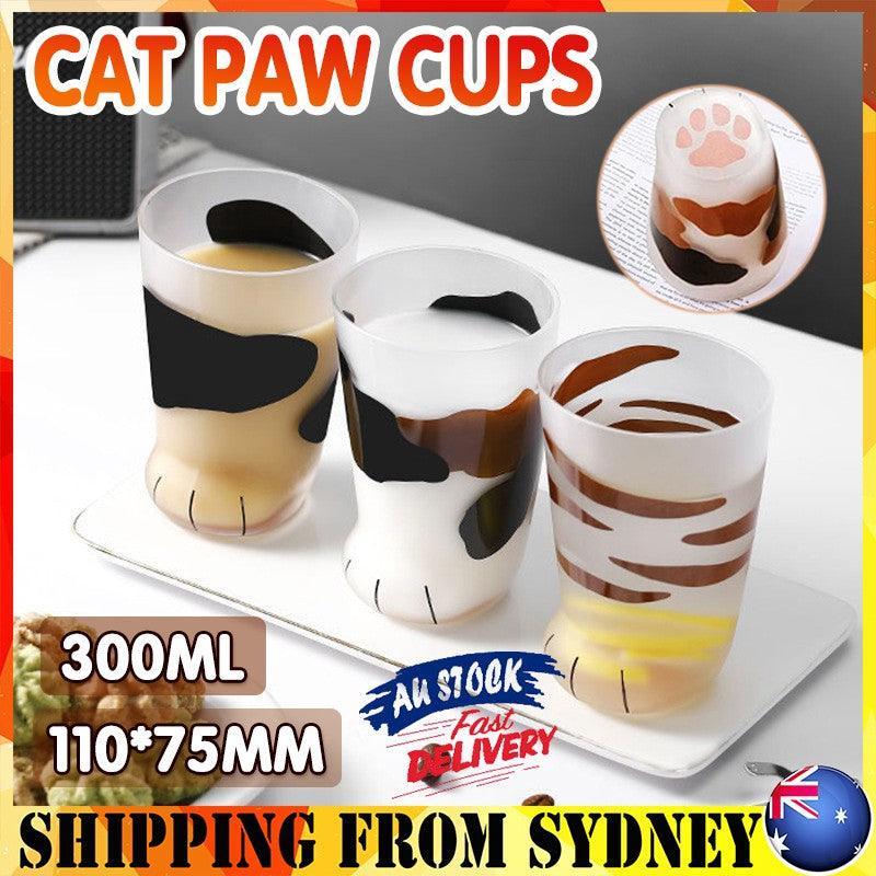 Kitchen Utensils: Pair 3 Cat Paw Frosted Calico Cups Glass Milk Cute Gift Tumbler Claw Foot Cute
