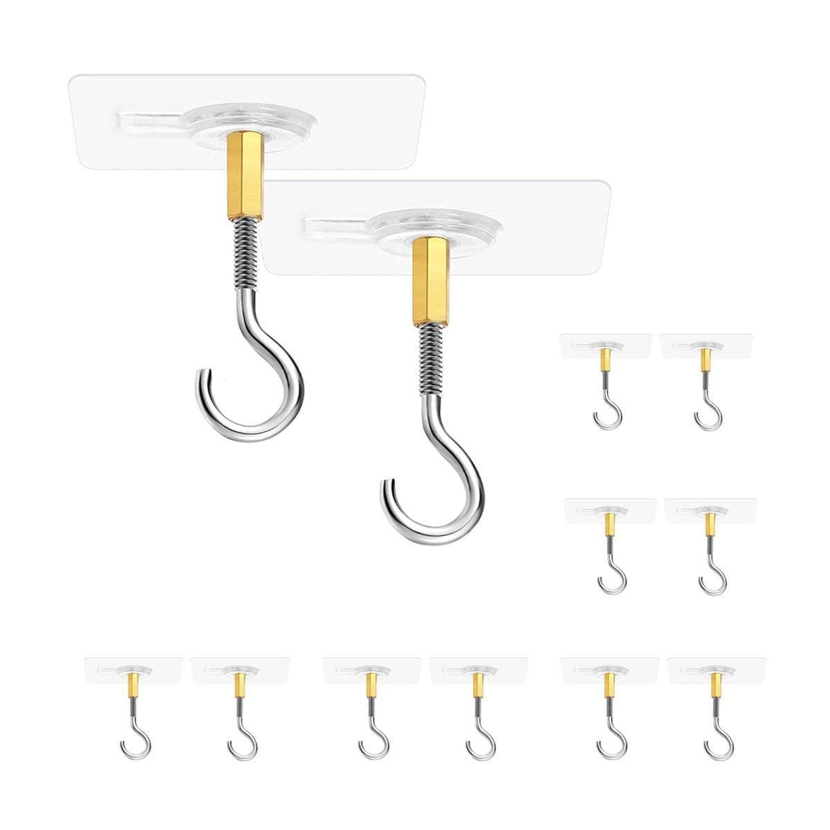 Bathroom Cabinets, Cupboards & Storage: 12 PCS Heavy Duty Self Adhesive Hooks Stainless Steel Ceiling Hooks for Home - Open