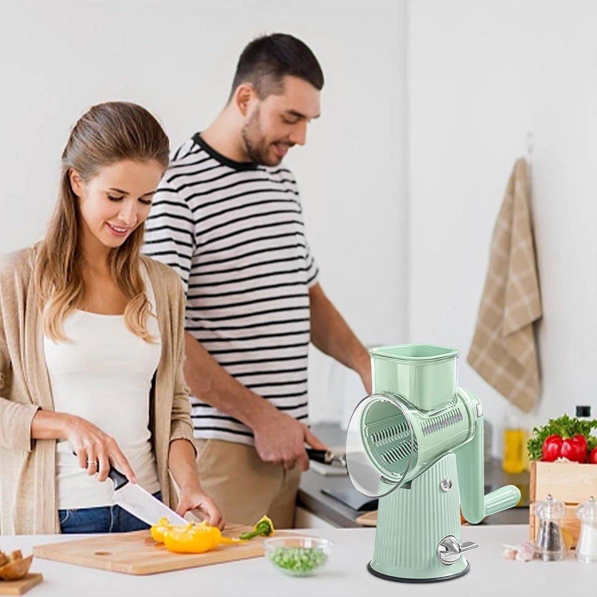 Multifunctional Vegetable Cutter Drum Slicer Kitchen Hand Cranked Grater Tool - Green