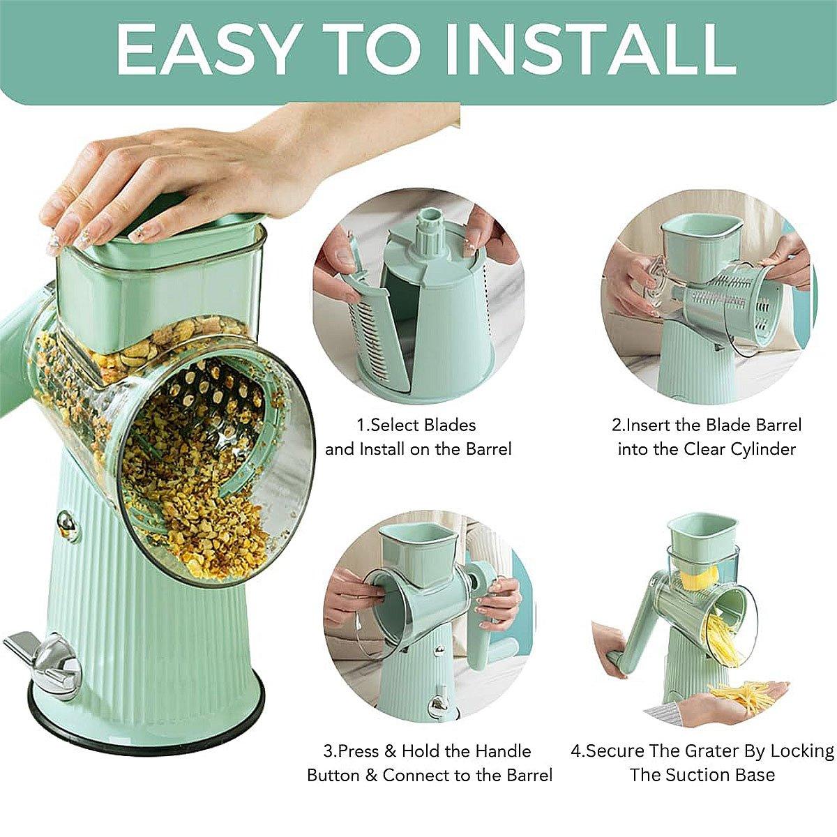 Multifunctional Vegetable Cutter Drum Slicer Kitchen Hand Cranked Grater Tool - Green