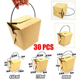 30PCS Kraft Paper Noodle Boxes with Handle Disposable Takeaway Food Containers - 728ml