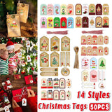 Food Storage: 50PCS Christmas Kraft Paper Gift Tags Vintage Holiday Party Card Packaging Decor - 5