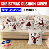 1Pc Christmas Square Cushion Cover Throw Waist Pillow Case Sofa Home Decor - Deer Head