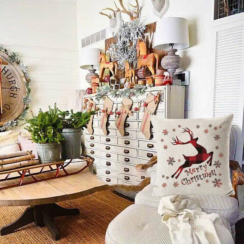 Cushions & Throws: 1Pc Christmas Square Cushion Cover Throw Waist Pillow Case Sofa Home Decor - Deer Head