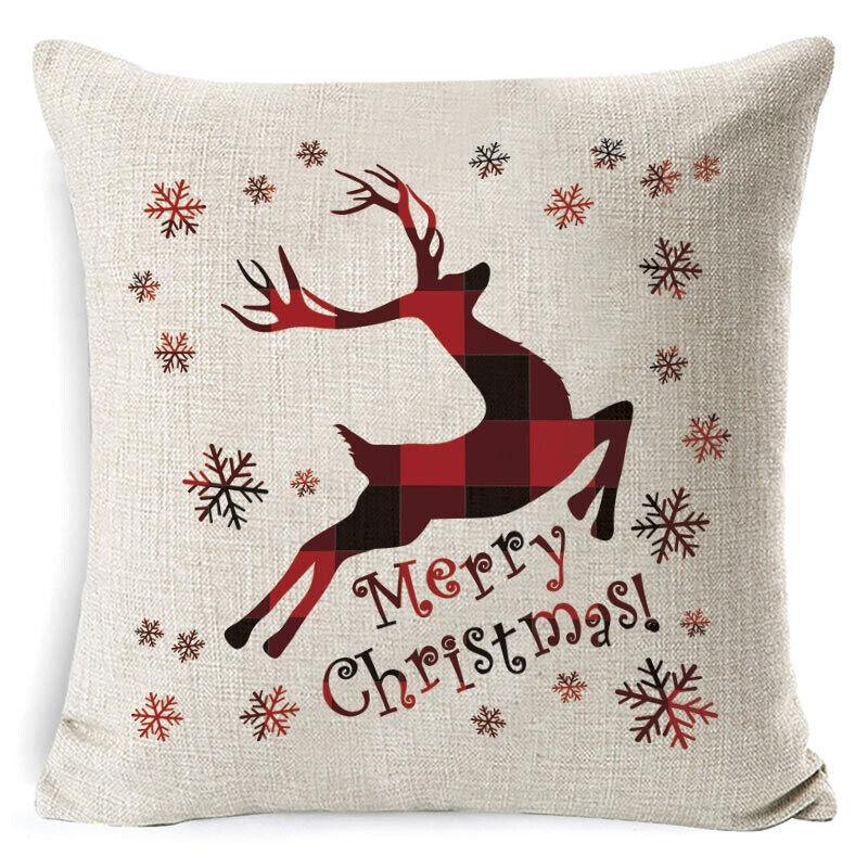Cushions & Throws: 1Pc Christmas Square Cushion Cover Throw Waist Pillow Case Sofa Home Decor - Deer Head