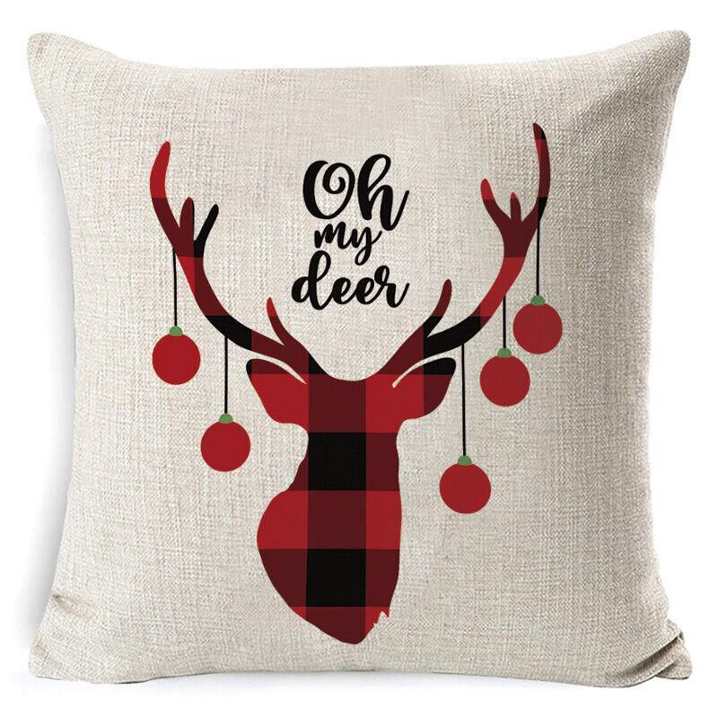 Cushions & Throws: 1Pc Christmas Square Cushion Cover Throw Waist Pillow Case Sofa Home Decor - Deer Head
