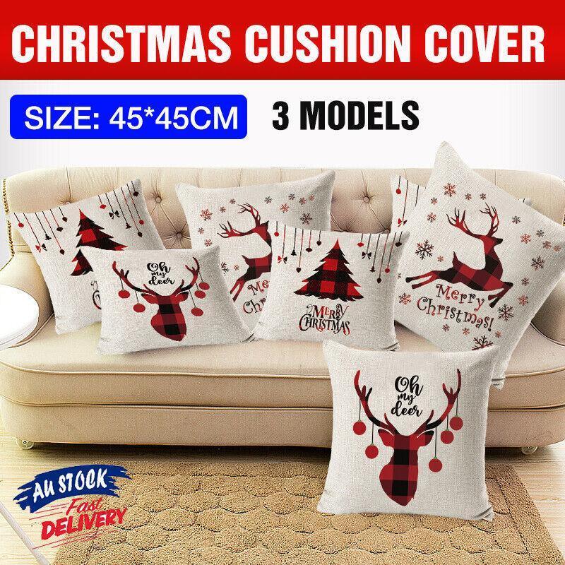 Cushions & Throws: 1Pc Christmas Square Cushion Cover Throw Waist Pillow Case Sofa Home Decor - Deer