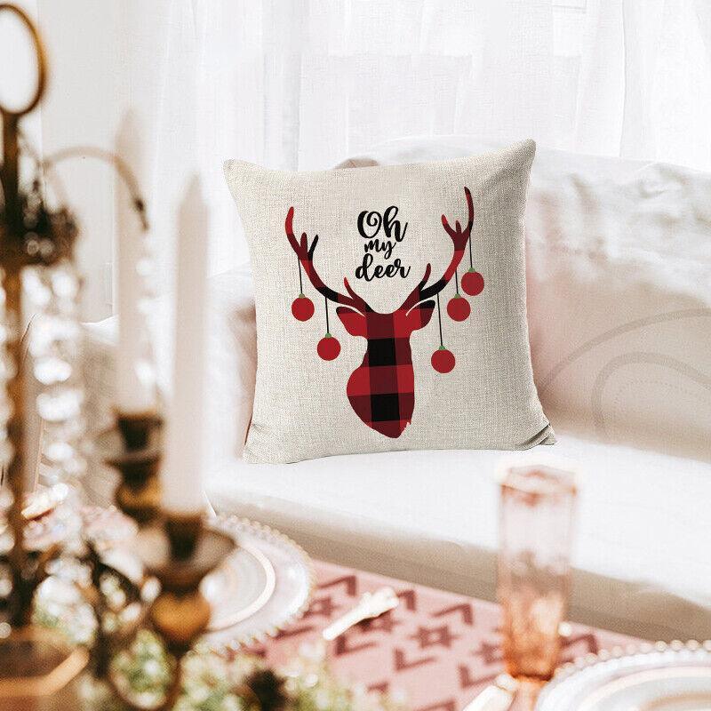 Cushions & Throws: 1Pc Christmas Square Cushion Cover Throw Waist Pillow Case Sofa Home Decor - Deer