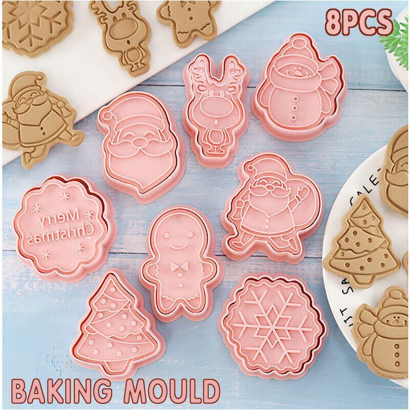 Bakeware & Accessories: 8PCS Christmas Cookie Cutter Set 3D Biscuit Moulds for Baking Fondant Pastry