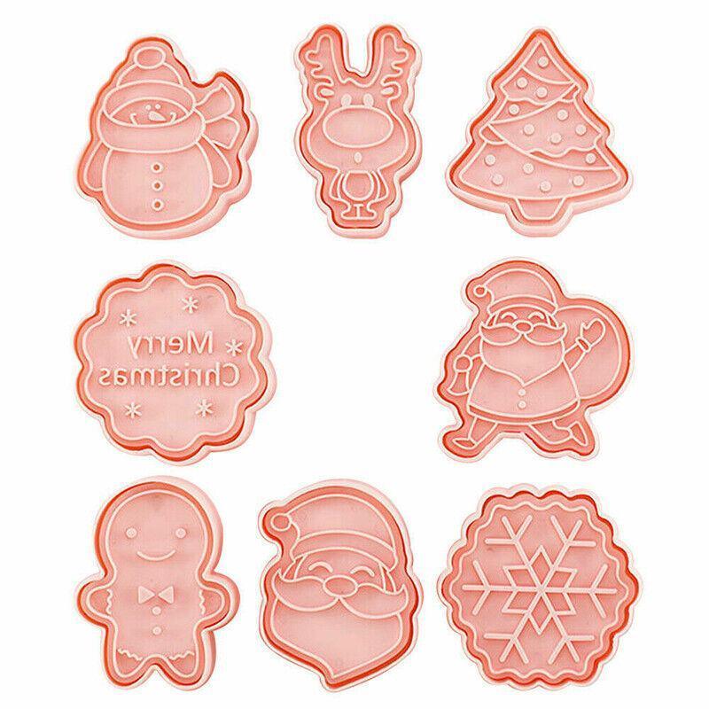 Bakeware & Accessories: 8PCS Christmas Cookie Cutter Set 3D Biscuit Moulds for Baking Fondant Pastry