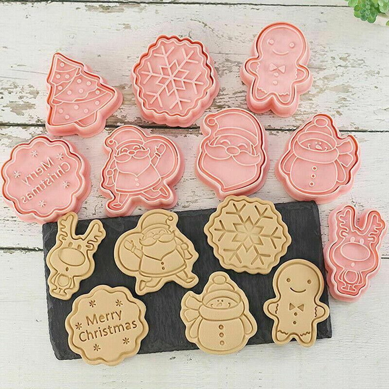 Bakeware & Accessories: 8PCS Christmas Cookie Cutter Set 3D Biscuit Moulds for Baking Fondant Pastry
