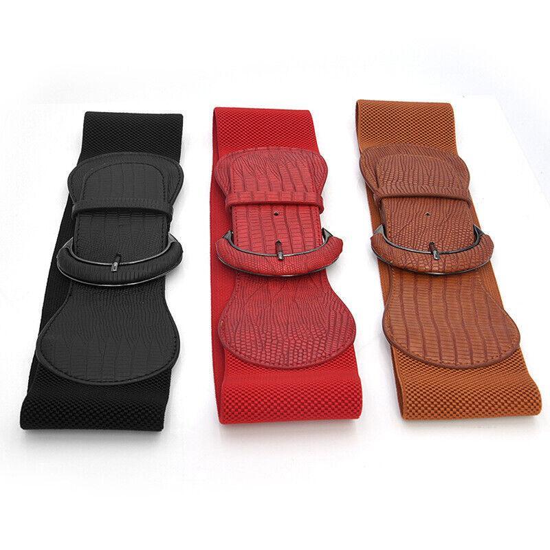 Men's Accessories: Faux Leather Cinch Waist Belt with Buckle for Women Stretch Wide Elastic Dress Belt - Black