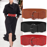 Men's Accessories: Faux Leather Cinch Waist Belt with Buckle for Women Stretch Wide Elastic Dress Belt - Khaki