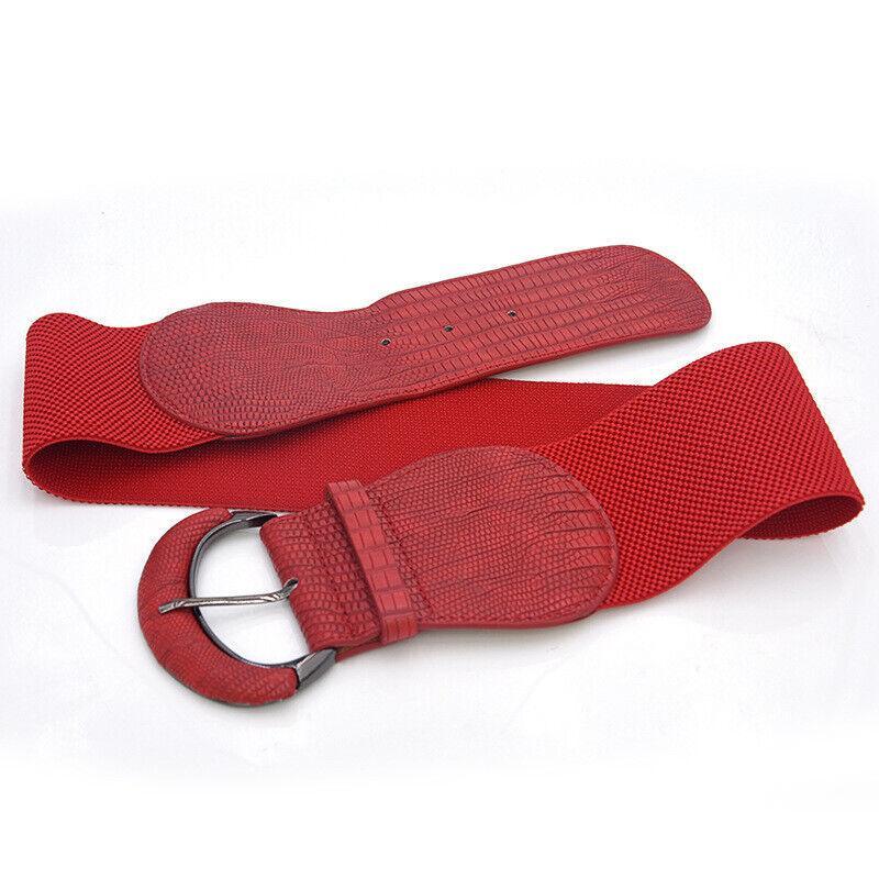 Faux Leather Cinch Waist Belt with Buckle for Women Stretch Wide Elastic Dress Belt - Leopard