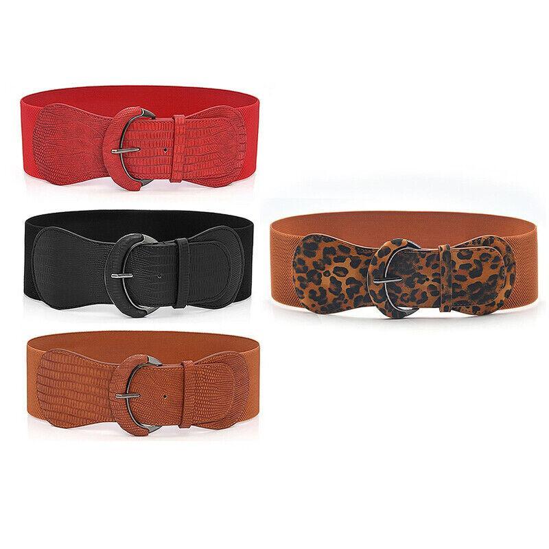 Men's Accessories: Faux Leather Cinch Waist Belt with Buckle for Women Stretch Wide Elastic Dress Belt - Red