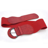 Men's Accessories: Faux Leather Cinch Waist Belt with Buckle for Women Stretch Wide Elastic Dress Belt - Red
