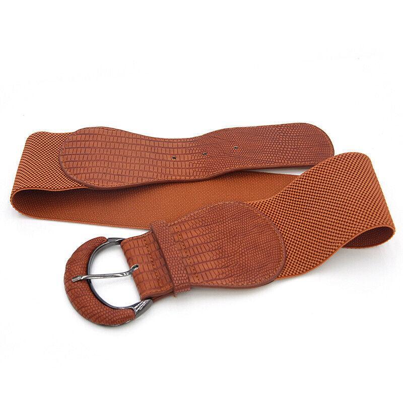 Men's Accessories: Faux Leather Cinch Waist Belt with Buckle for Women Stretch Wide Elastic Dress Belt - Red
