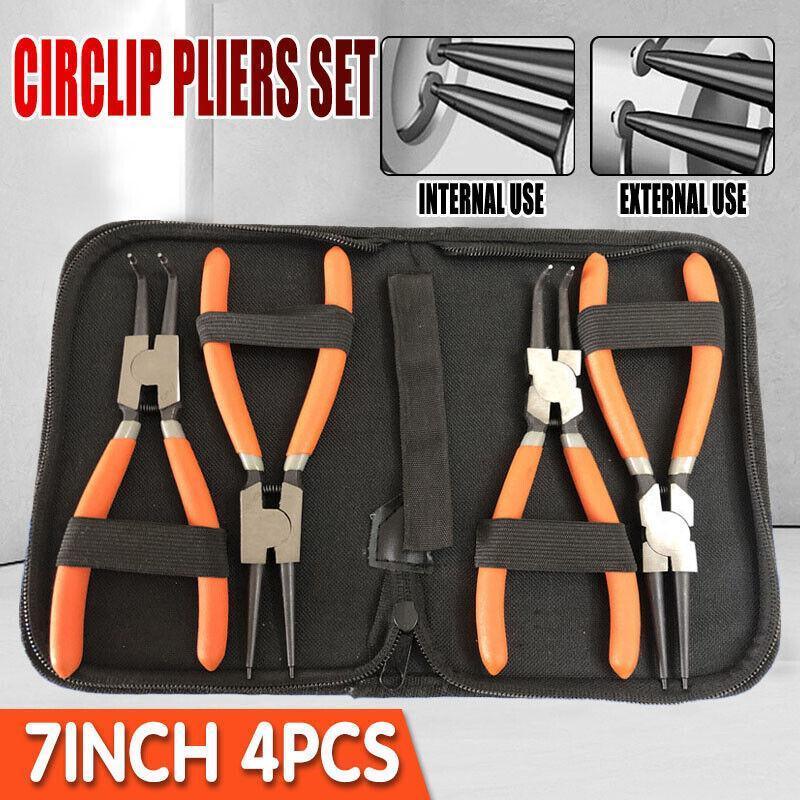 Hand Tools: 4 Pcs 7inch Circlip Plier Snap Ring Pliers Heavy Duty External Internal With Pouch