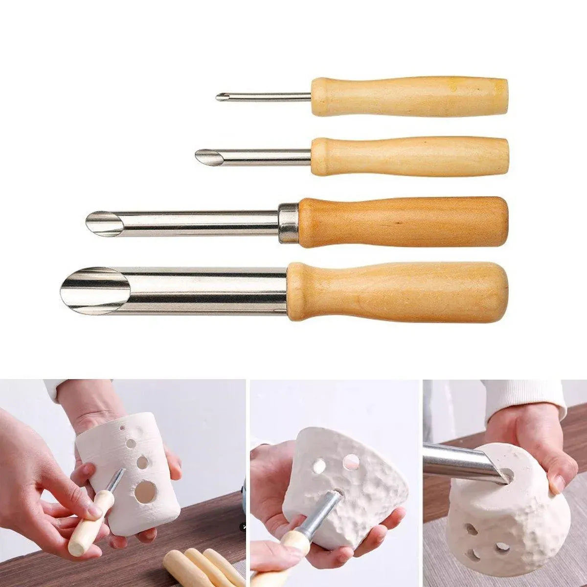 Clay Hole Cutter Tool Set 4 Pieces for Pottery and Polymer Clay