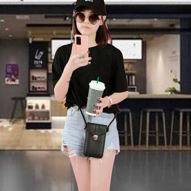Women's Handbags: Touch Screen Crossbody Phone Bag with Clear Window PU Leather Wallet Purse - Black