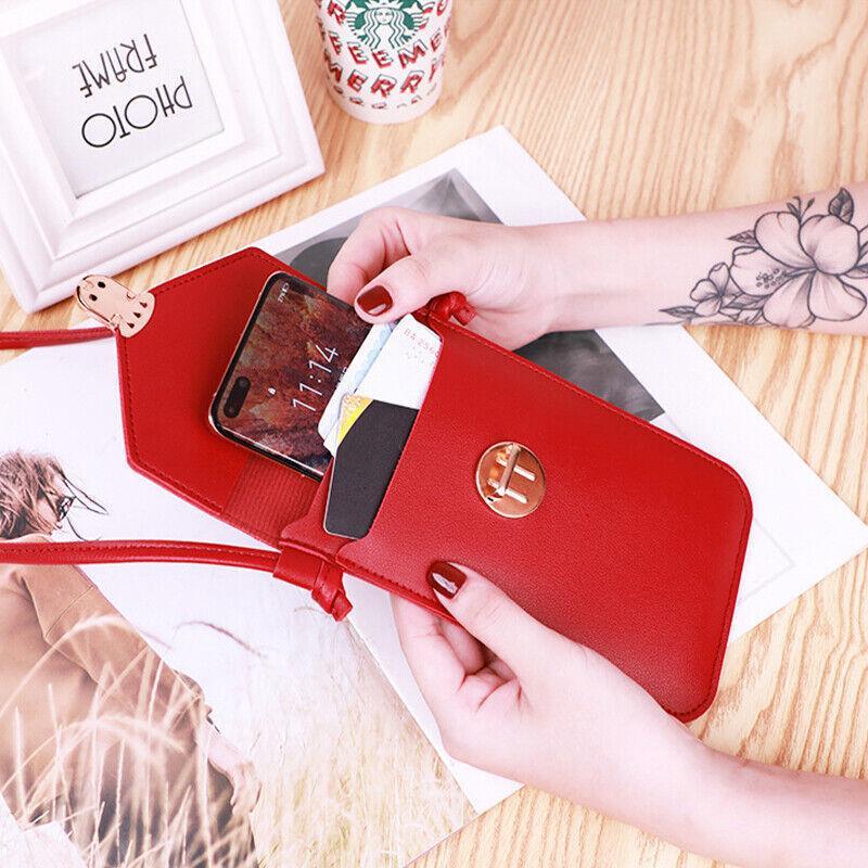 Women's Handbags: Touch Screen Crossbody Phone Bag with Clear Window PU Leather Wallet Purse - Black