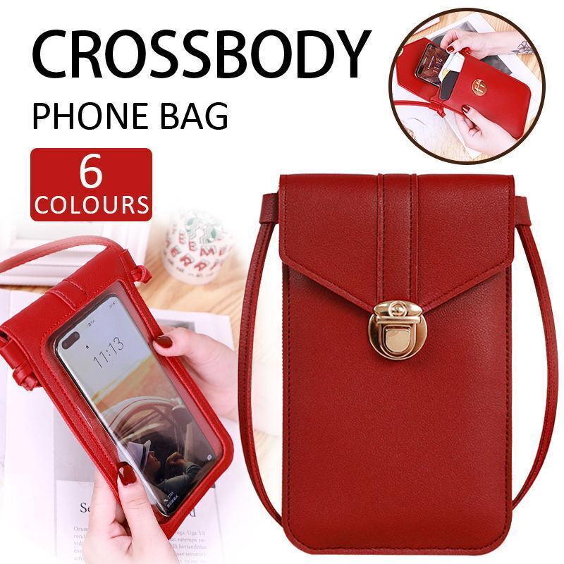 Women's Handbags: Touch Screen Crossbody Phone Bag with Clear Window PU Leather Wallet Purse - Red