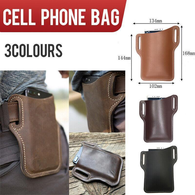 Phone Cases & Screen Protectors: Leather Phone Holster Pouch Belt Clip Loop Waist Bag Cover Case for Men - Black