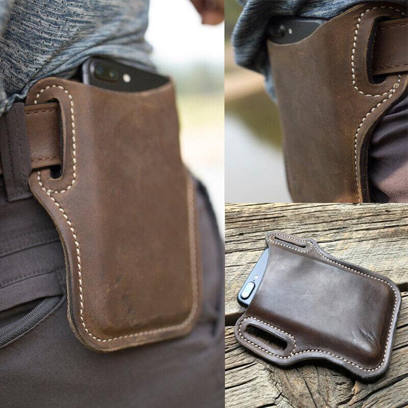 Phone Cases & Screen Protectors: Leather Phone Holster Pouch Belt Clip Loop Waist Bag Cover Case for Men - Black