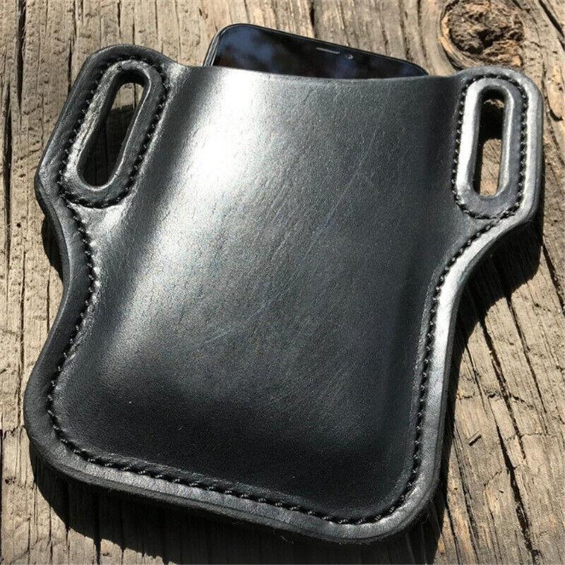 Phone Cases & Screen Protectors: Leather Phone Holster Pouch Belt Clip Loop Waist Bag Cover Case for Men - Black