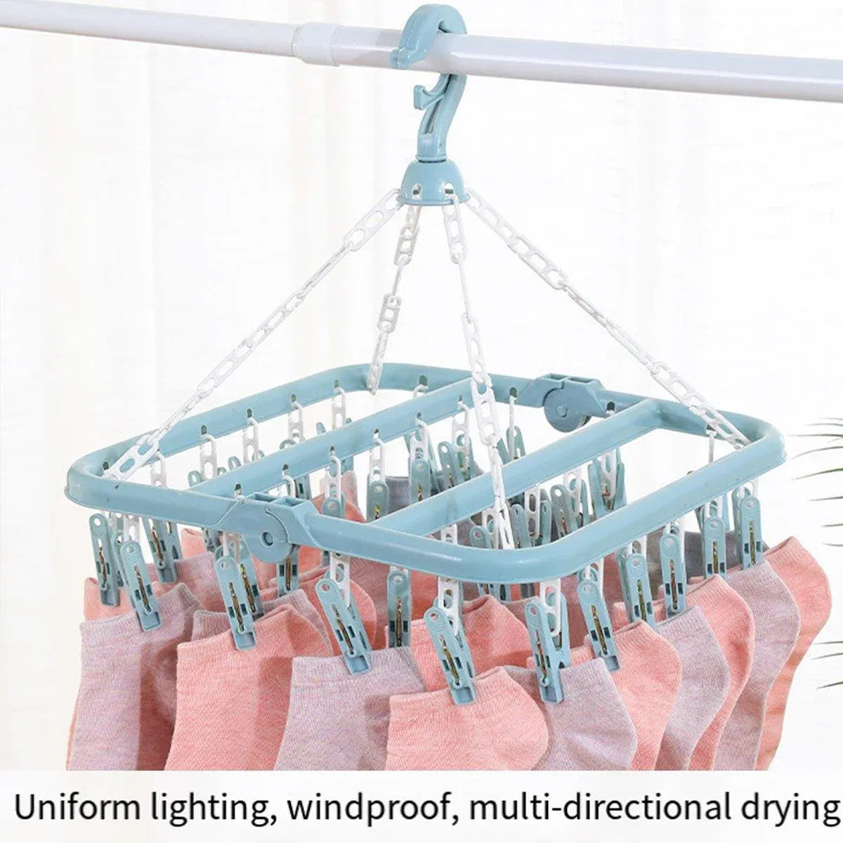 3-Piece Multi-Clip Clothes Drying Rack Pack, Blue, Green and Pink