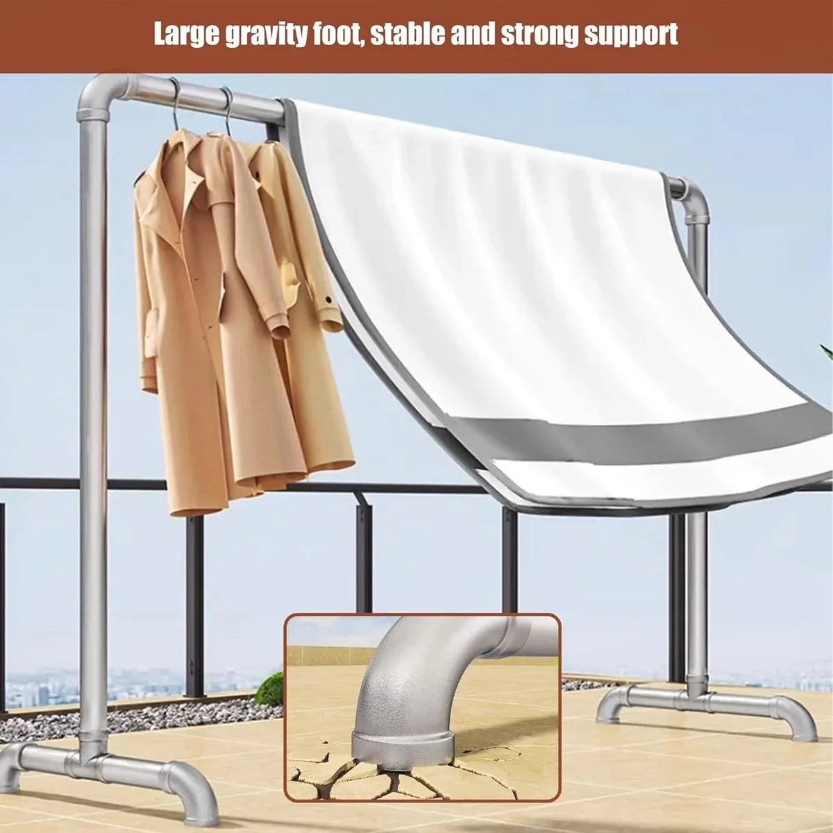 Simple Floor-Standing Single-Pole Clothes Drying Rack Portable Stable Structure