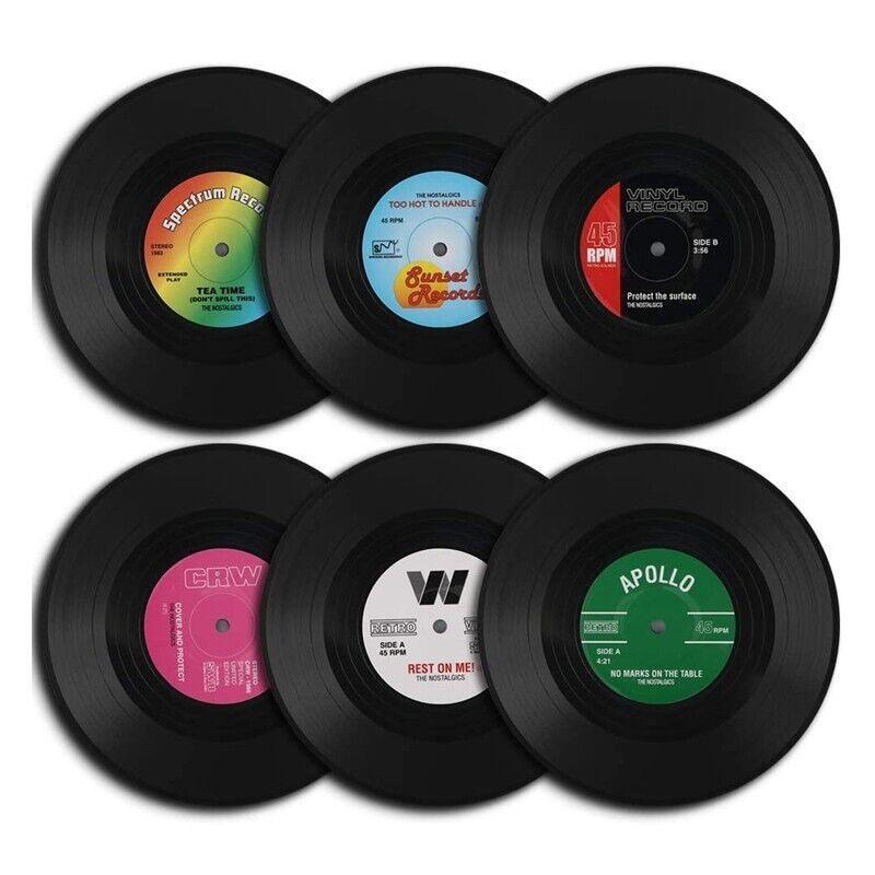 Coasters: 6PCS Retro Vinyl Record Drink Coasters Set - Round ABS Cup Mats for Home or Bar