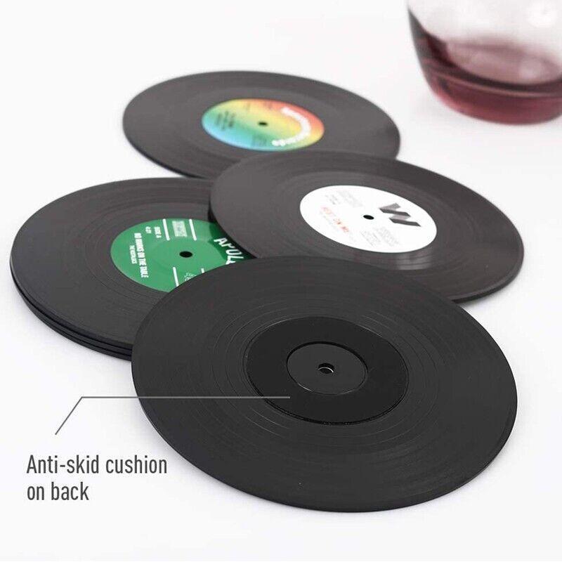 Coasters: 6PCS Retro Vinyl Record Drink Coasters Set - Round ABS Cup Mats for Home or Bar