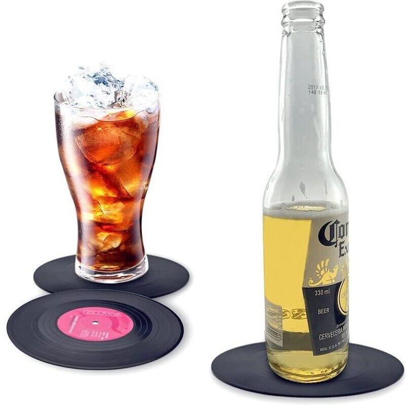 Coasters: 6PCS Retro Vinyl Record Drink Coasters Set - Round ABS Cup Mats for Home or Bar