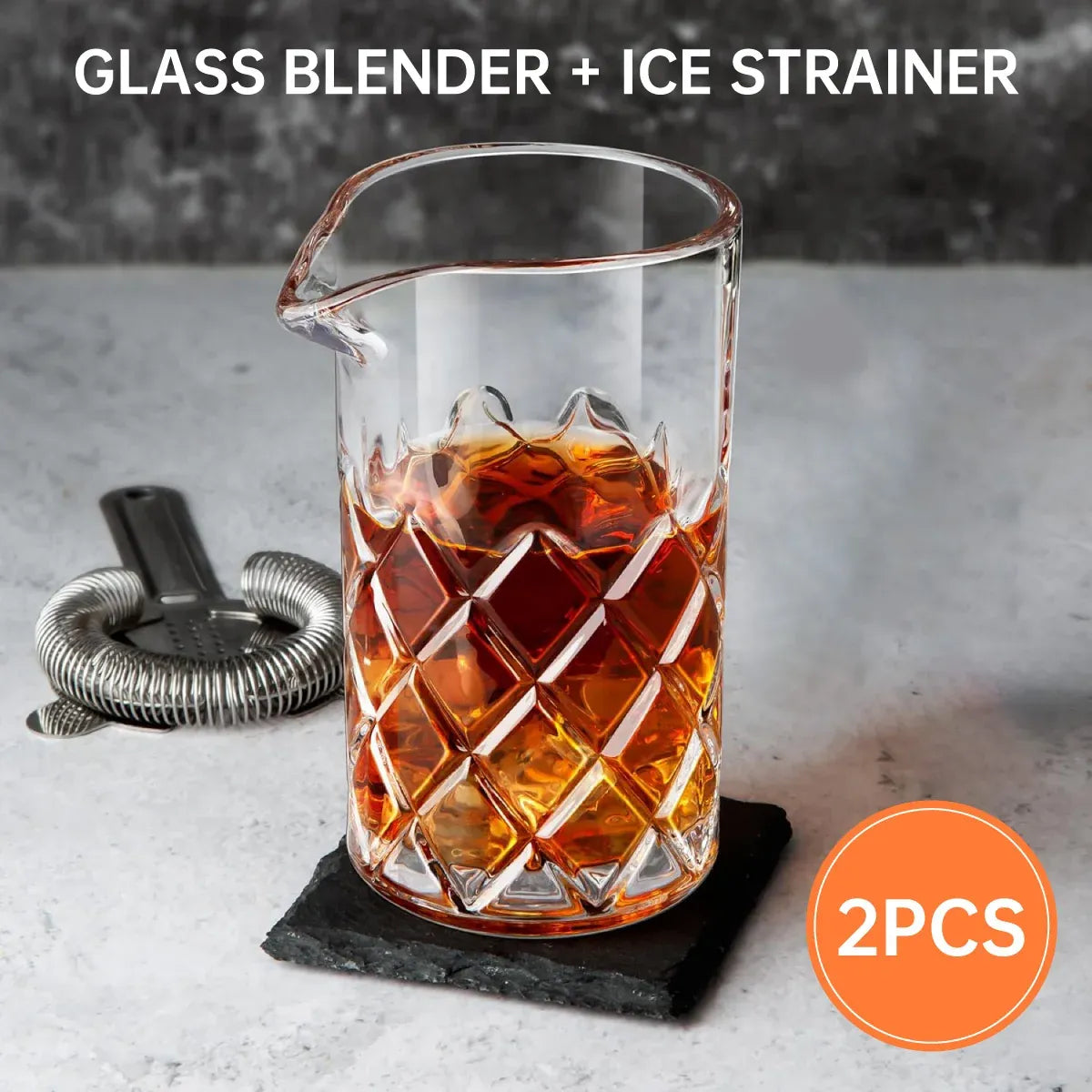 600ml Glass Crystal Cocktail Mixing Cup Bar Tools with Stainless Steel Stirrer