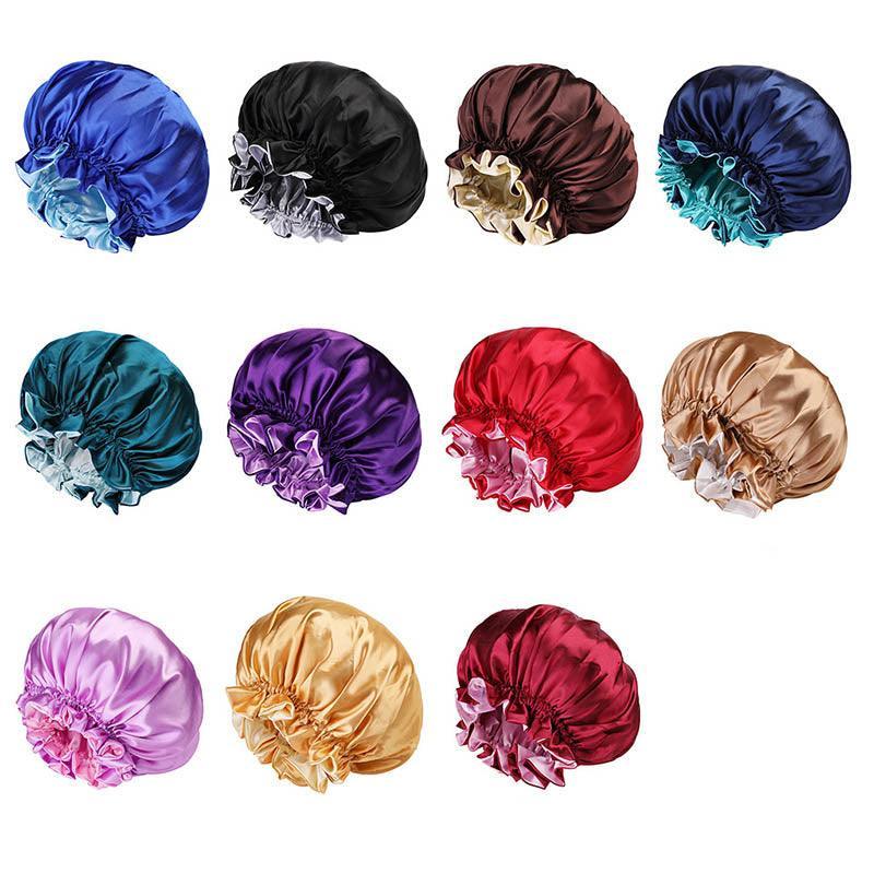 Women's Sleepwear: Womens Satin Sleep Cap Bonnet Elastic Wide Band Hair Sleeping Hat - Light Purple