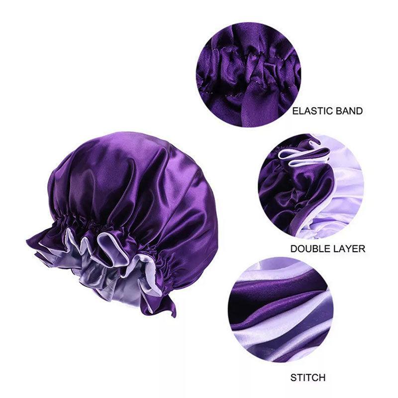Women's Sleepwear: Womens Satin Sleep Cap Bonnet Elastic Wide Band Hair Sleeping Hat - Red