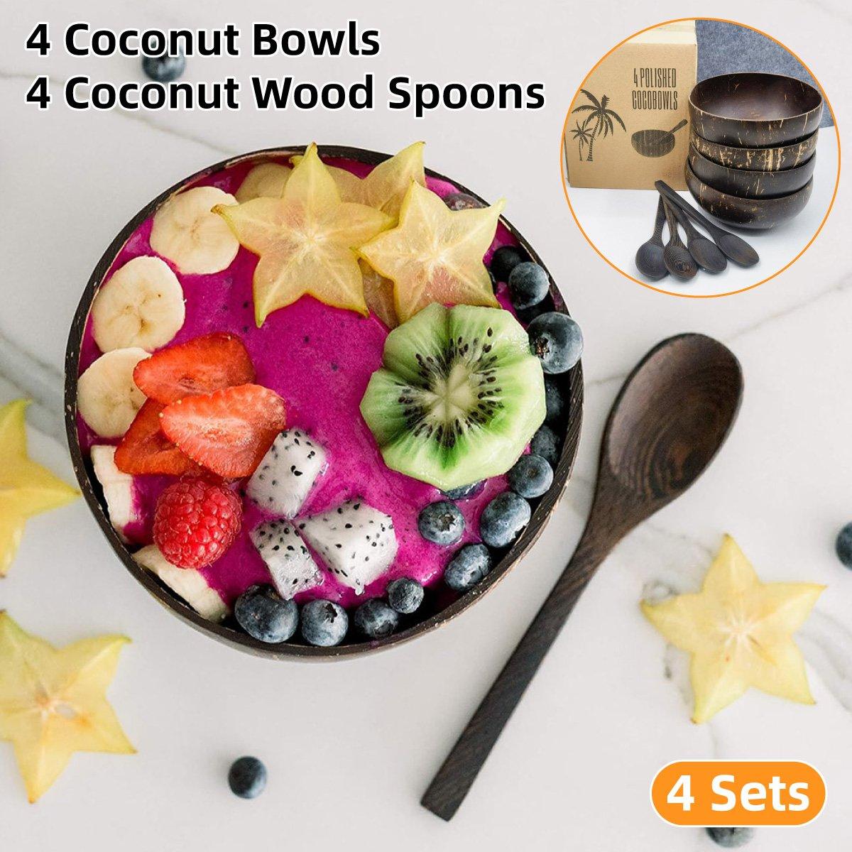 Cutlery: 4Sets Natural Coconut Shell Bowls Tableware for Rice Dessert Salad