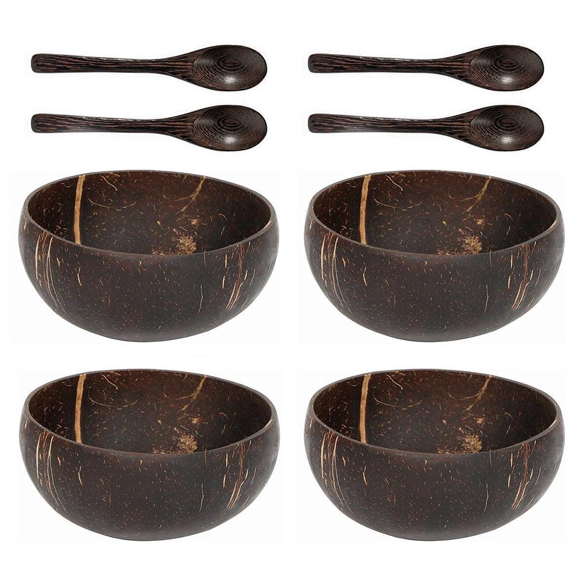 Cutlery: 4Sets Natural Coconut Shell Bowls Tableware for Rice Dessert Salad
