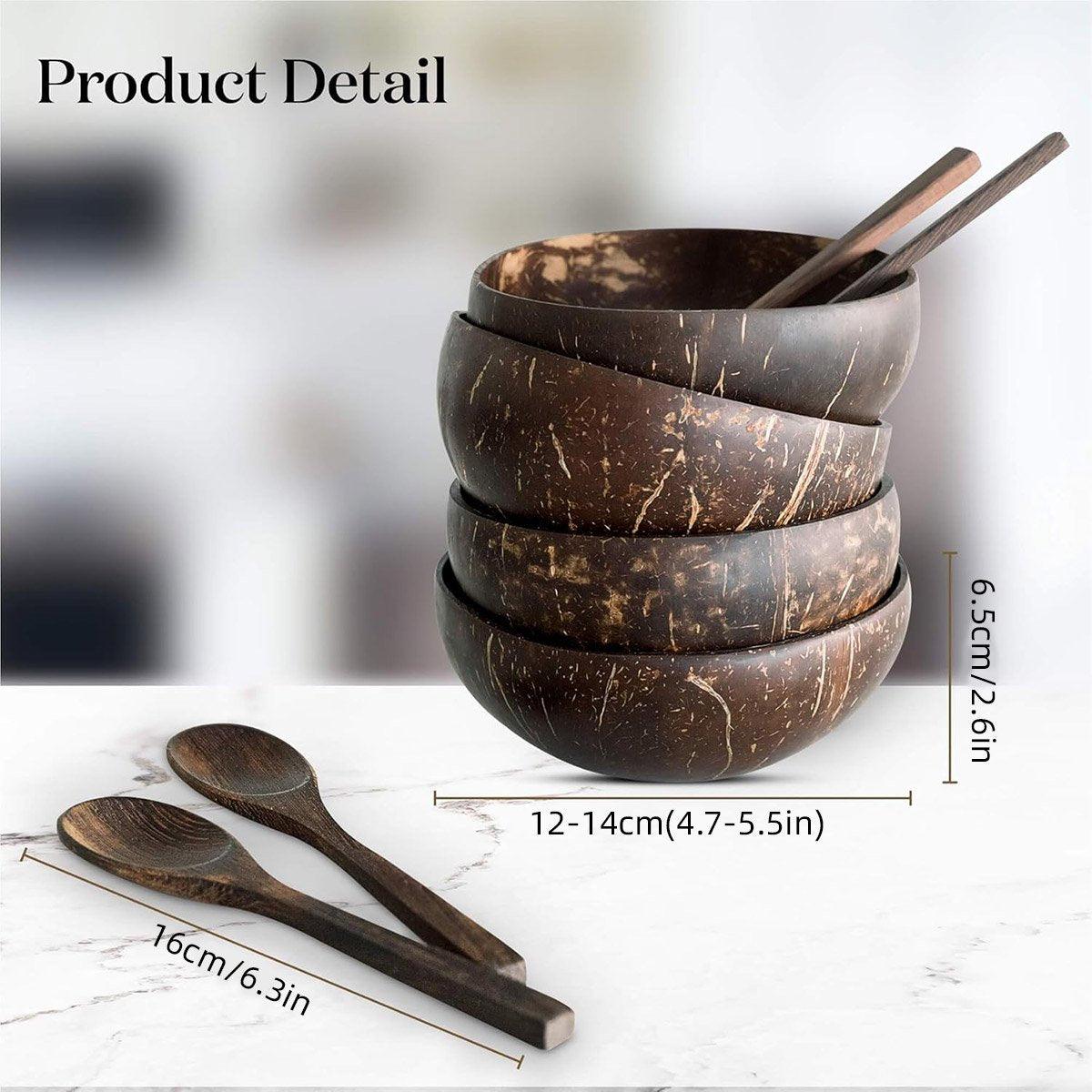 Cutlery: 4Sets Natural Coconut Shell Bowls Tableware for Rice Dessert Salad