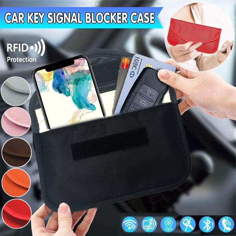 Automotive Decor: Car Key Case For Faraday Cage Fob Pouch Keyless RFID Blocking Bag - Coffee