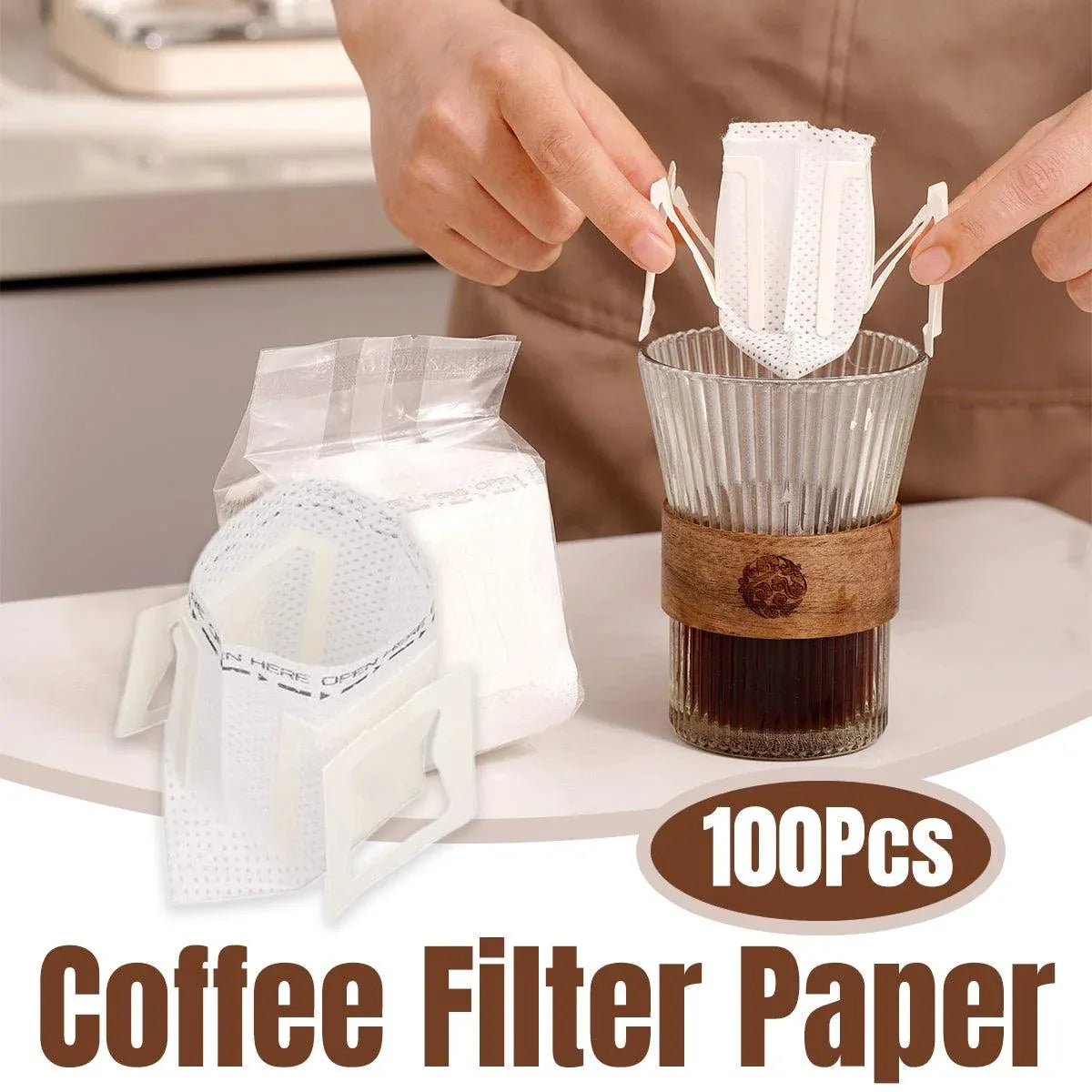 100pcs Hanging Ear Coffee Filter Hand Brew Drip Bag Disposable Coffee Filter